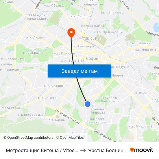 Метростанция Витоша / Vitosha Metro Station (2654) to Частна Болница Йоан Павел map