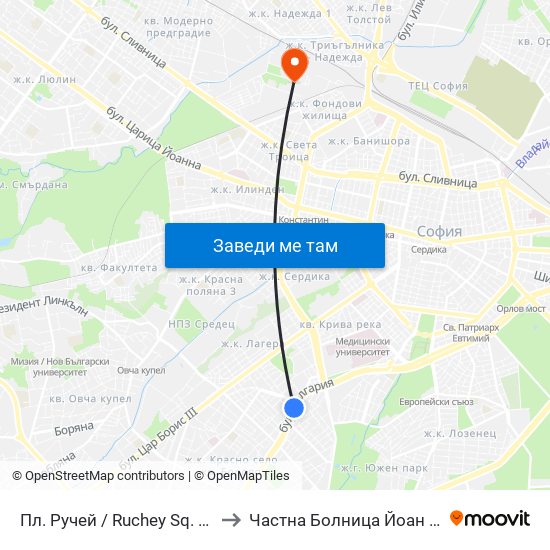 Пл. Ручей / Ruchey Sq. (1306) to Частна Болница Йоан Павел map