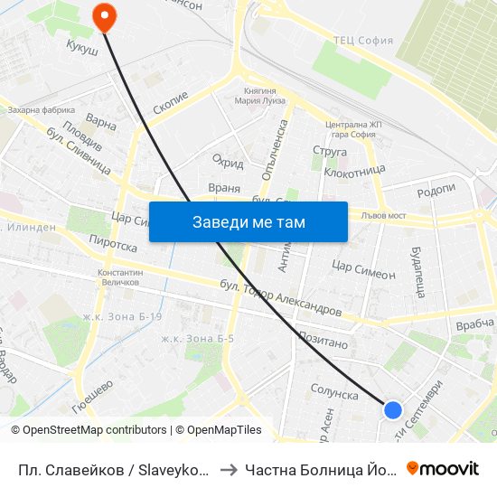 Пл. Славейков / Slaveykov Sq. (1908) to Частна Болница Йоан Павел map