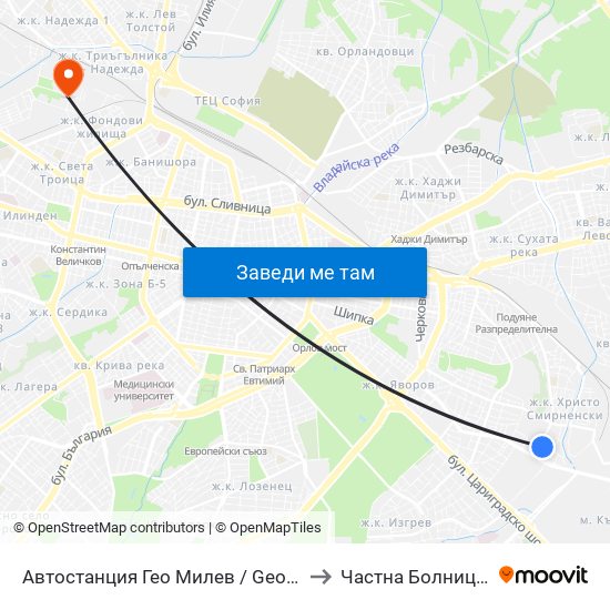 Автостанция Гео Милев / Geo Milev Bus Station (0052) to Частна Болница Йоан Павел map