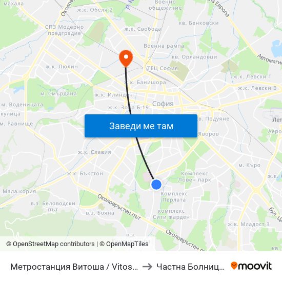 Метростанция Витоша / Vitosha Metro Station (0909) to Частна Болница Йоан Павел map