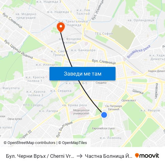 Бул. Черни Връх / Cherni Vrah Blvd. (0398) to Частна Болница Йоан Павел map