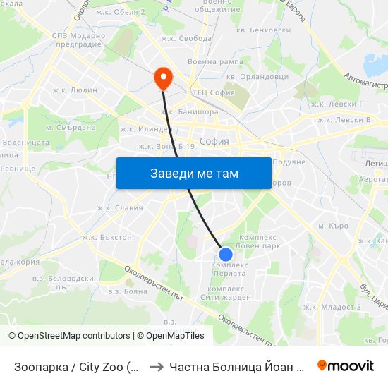 Зоопарка / City Zoo (2764) to Частна Болница Йоан Павел map