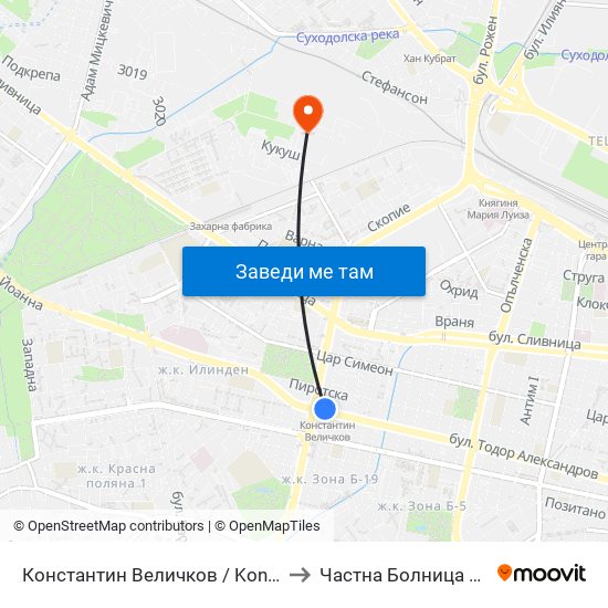 Константин Величков / Konstantin Velichkov to Частна Болница Йоан Павел map