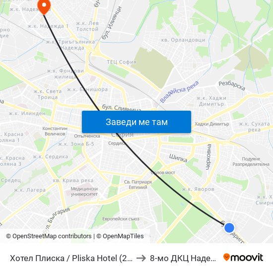 Хотел Плиска / Pliska Hotel (2326) to 8-мо ДКЦ Надежда map