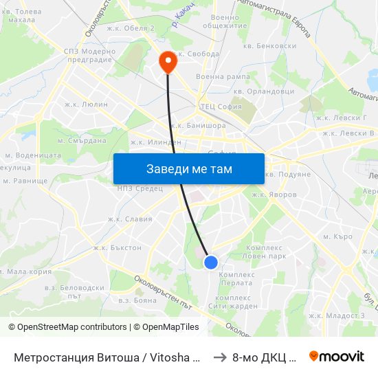 Метростанция Витоша / Vitosha Metro Station (2654) to 8-мо ДКЦ Надежда map