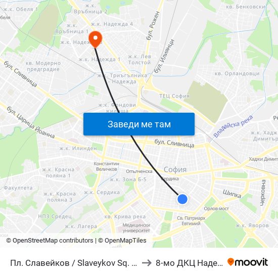 Пл. Славейков / Slaveykov Sq. (1908) to 8-мо ДКЦ Надежда map