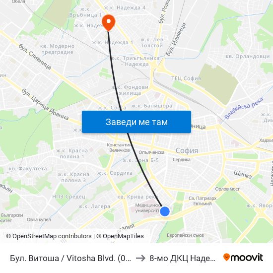 Бул. Витоша / Vitosha Blvd. (0302) to 8-мо ДКЦ Надежда map