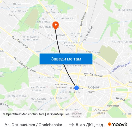 Ул. Опълченска / Opalchenska St. (2085) to 8-мо ДКЦ Надежда map