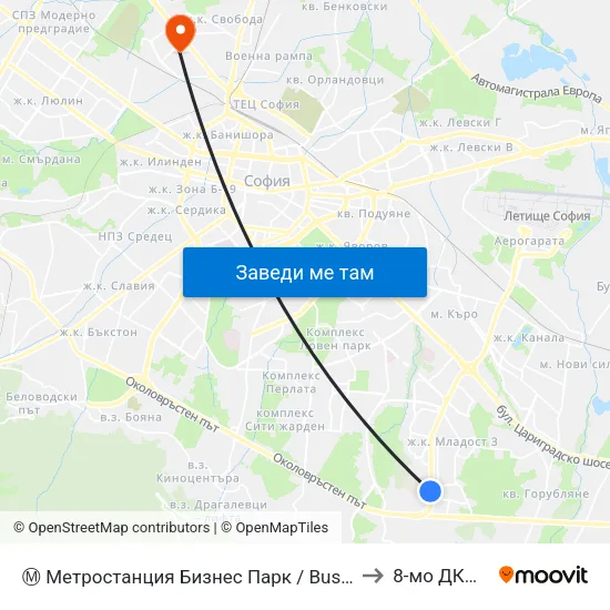 Ⓜ️ Метростанция Бизнес Парк / Business Park Metro Station (2490) to 8-мо ДКЦ Надежда map