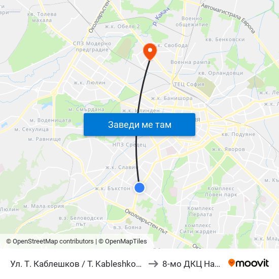 Ул. Т. Каблешков / T. Kableshkov St. (2211) to 8-мо ДКЦ Надежда map