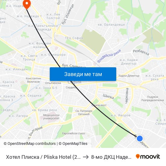 Хотел Плиска / Pliska Hotel (2327) to 8-мо ДКЦ Надежда map