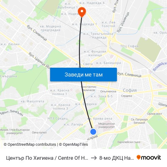 Център По Хигиена / Centre Of Hygiene (2343) to 8-мо ДКЦ Надежда map