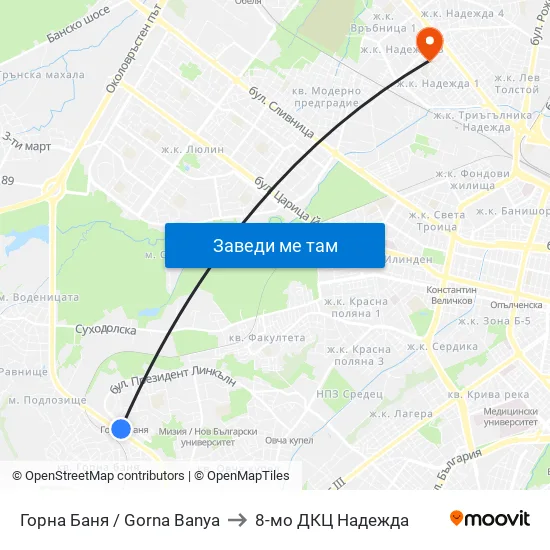 Горна Баня / Gorna Banya to 8-мо ДКЦ Надежда map