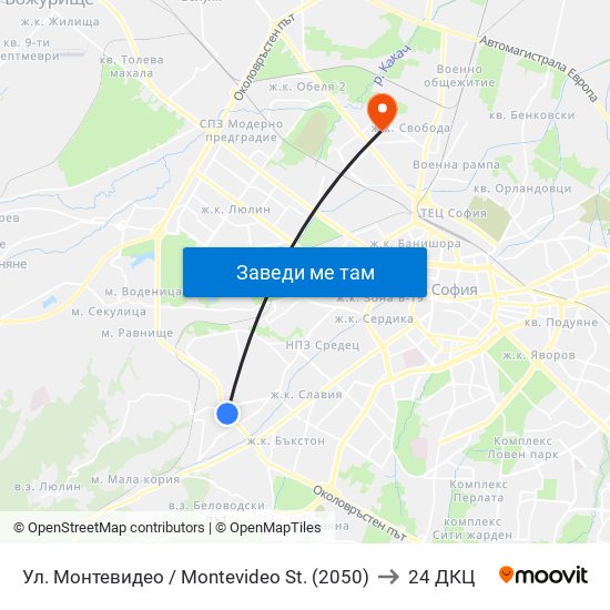 Ул. Монтевидео / Montevideo St. (2050) to 24 ДКЦ map