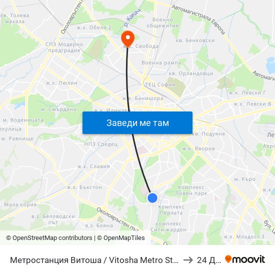 Метростанция Витоша / Vitosha Metro Station (2654) to 24 ДКЦ map