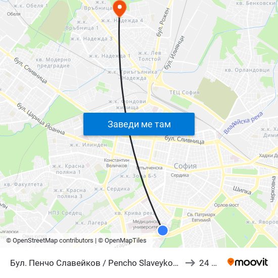 Бул. Пенчо Славейков / Pencho Slaveykov Blvd. (0356) to 24 ДКЦ map