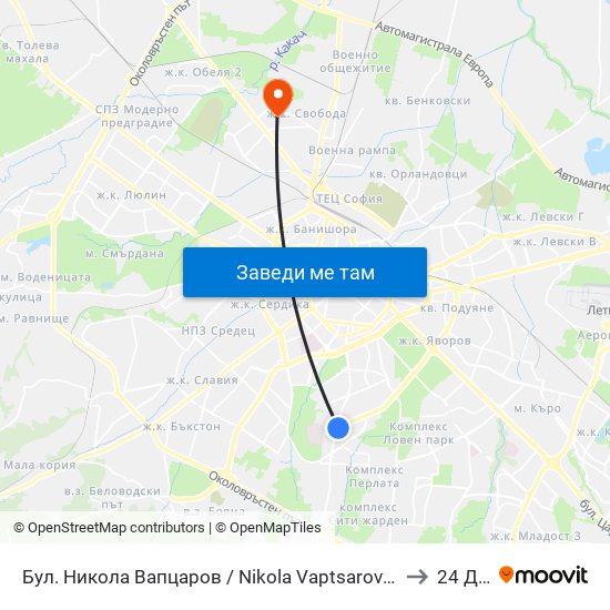 Бул. Никола Вапцаров / Nikola Vaptsarov Blvd. (0344) to 24 ДКЦ map