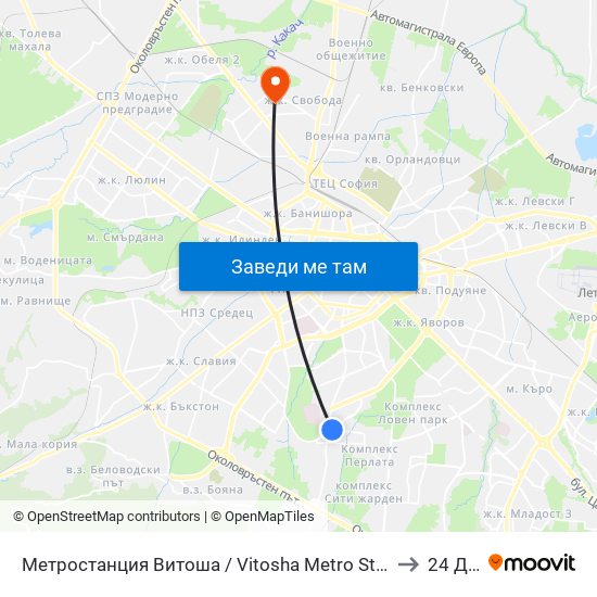Метростанция Витоша / Vitosha Metro Station (0909) to 24 ДКЦ map