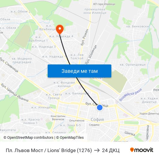 Пл. Лъвов Мост / Lions' Bridge (1276) to 24 ДКЦ map