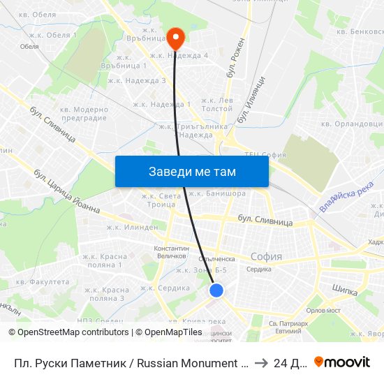 Пл. Руски Паметник / Russian Monument Sq. (1295) to 24 ДКЦ map