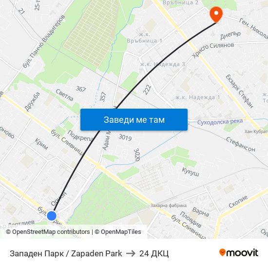 Западен Парк / Zapaden Park to 24 ДКЦ map