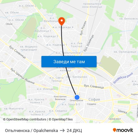 Опълченска / Opalchenska to 24 ДКЦ map
