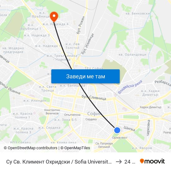 Су Св. Климент Охридски / Sofia University St. Kliment Ohridski to 24 ДКЦ map