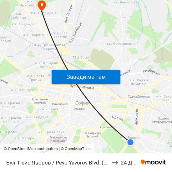 Бул. Пейо Яворов / Peyo Yavorov Blvd. (0073) to 24 ДКЦ map