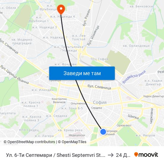 Ул. 6-Ти Септември / Shesti Septemvri St. (1806) to 24 ДКЦ map