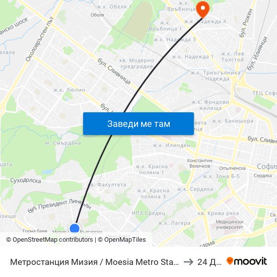 Метростанция Мизия / Moesia Metro Station (6089) to 24 ДКЦ map