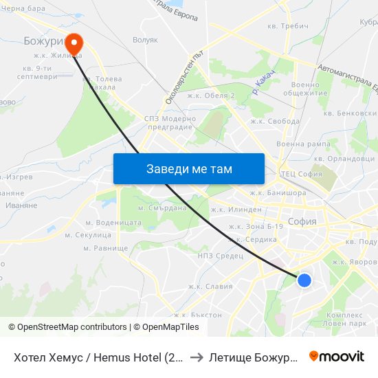Хотел Хемус / Hemus Hotel (2329) to Летище Божурище map
