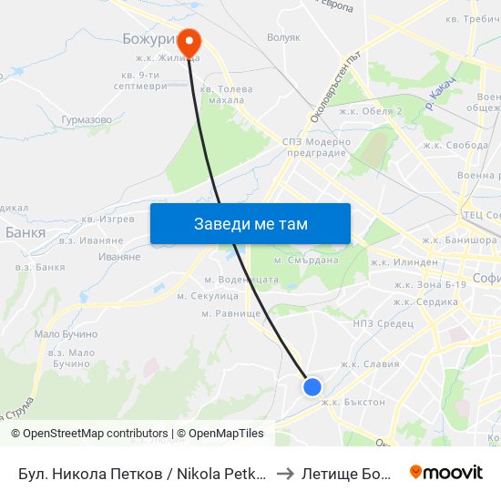 Бул. Никола Петков / Nikola Petkov Blvd. (0347) to Летище Божурище map