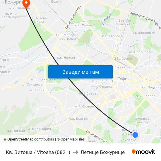 Кв. Витоша / Vitosha (0821) to Летище Божурище map