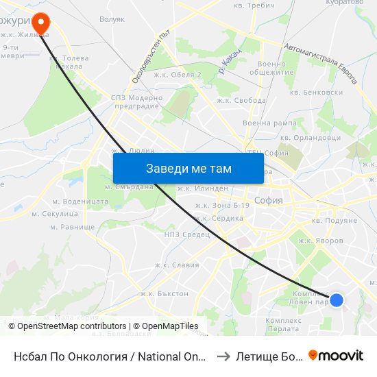 Нсбал По Онкология / National Oncology Hospital (2542) to Летище Божурище map