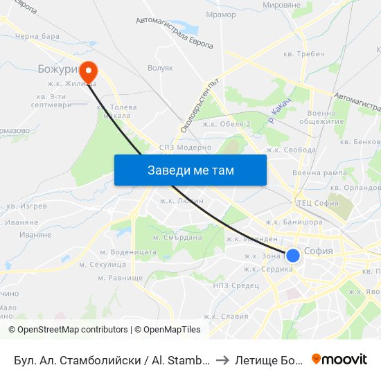 Бул. Ал. Стамболийски / Al. Stamboliyski Blvd. (0283) to Летище Божурище map