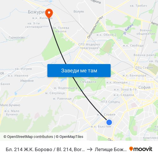 Бл. 214 Ж.К. Борово / Bl. 214, Borovo Qr. (0164) to Летище Божурище map