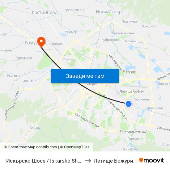 Искърско Шосе / Iskarsko Shosse to Летище Божурище map