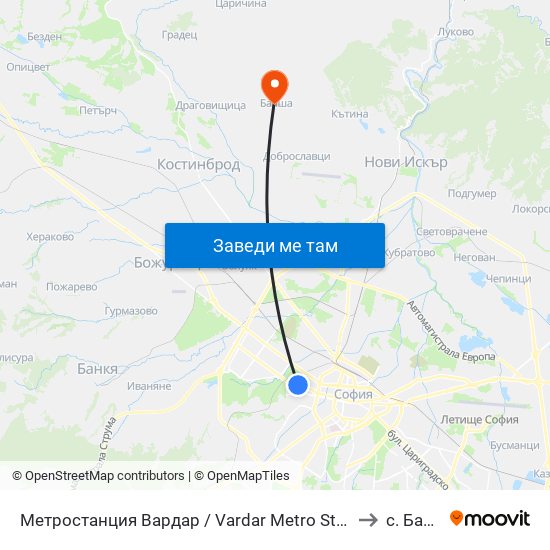 Метростанция Вардар / Vardar Metro Station (1045) to с. Балша map