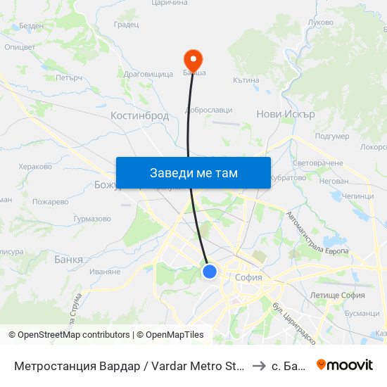 Метростанция Вардар / Vardar Metro Station (1046) to с. Балша map