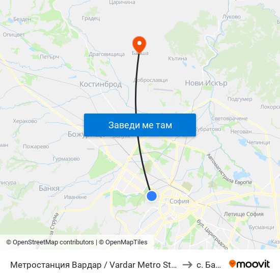 Метростанция Вардар / Vardar Metro Station (1047) to с. Балша map