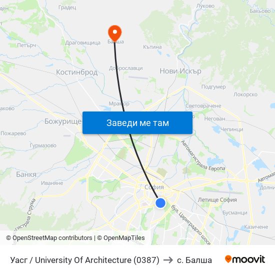 Уасг / University Of Architecture (0387) to с. Балша map