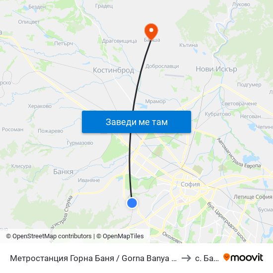 Метростанция Горна Баня / Gorna Banya Metro Station (0685) to с. Балша map