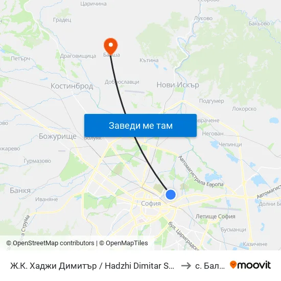 Ж.К. Хаджи Димитър / Hadzhi Dimitar Sq. (0692) to с. Балша map