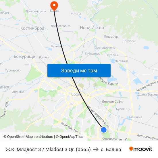 Ж.К. Младост 3 / Mladost 3 Qr. (0665) to с. Балша map