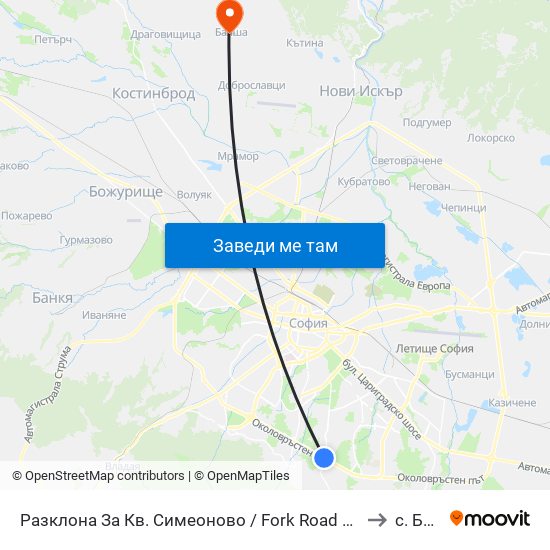 Разклона За Кв. Симеоново / Fork Road To Simeonovo Qr. (1458) to с. Балша map