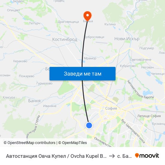 Автостанция Овча Купел / Ovcha Kupel Bus Station (2705) to с. Балша map
