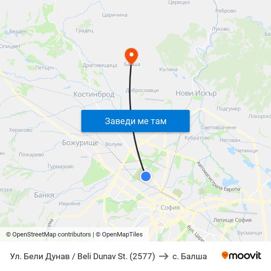 Ул. Бели Дунав / Beli Dunav St. (2577) to с. Балша map