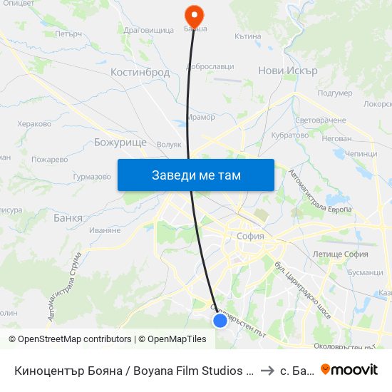 Киноцентър Бояна / Boyana Film Studios (Kinotsentar) (0930) to с. Балша map