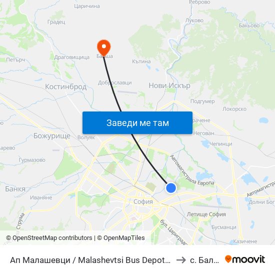 Ап Малашевци / Malashevtsi Bus Depot (0081) to с. Балша map
